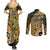 Wallis and Futuna Victory Day Couples Matching Summer Maxi Dress and Long Sleeve Button Shirt Since 1945 with Polynesian Platinum Floral Tribal