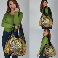 Wallis and Futuna Victory Day Grocery Bag Since 1945 with Polynesian Platinum Floral Tribal LT9 - Polynesian Pride