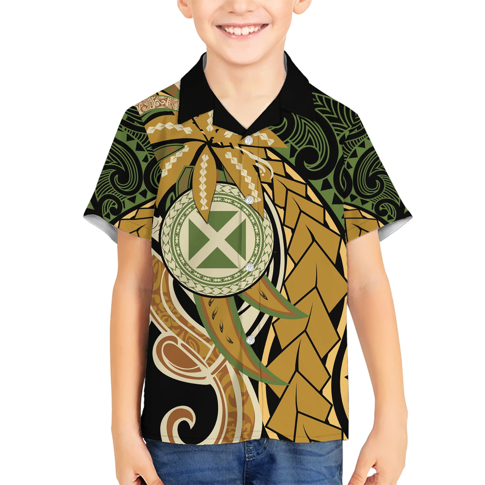 Wallis and Futuna Victory Day Kid Hawaiian Shirt Since 1945 with Polynesian Platinum Floral Tribal LT9 Kid Red - Polynesian Pride