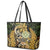 Wallis and Futuna Victory Day Leather Tote Bag Since 1945 with Polynesian Platinum Floral Tribal