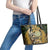 Wallis and Futuna Victory Day Leather Tote Bag Since 1945 with Polynesian Platinum Floral Tribal