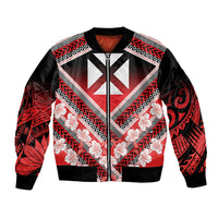 Personalised Wallis et Futuna Bomber Jacket Hibiscus and Polynesian Tribal Tattoos LT9 Unisex Red - Polynesian Pride