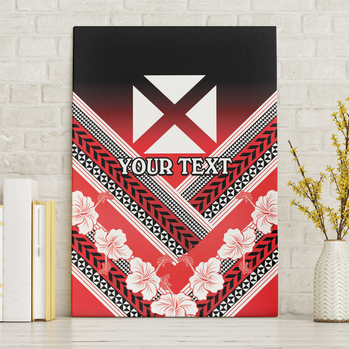 Personalised Wallis et Futuna Canvas Wall Art Hibiscus and Polynesian Tribal Tattoos LT9 Without Frame Red - Polynesian Pride