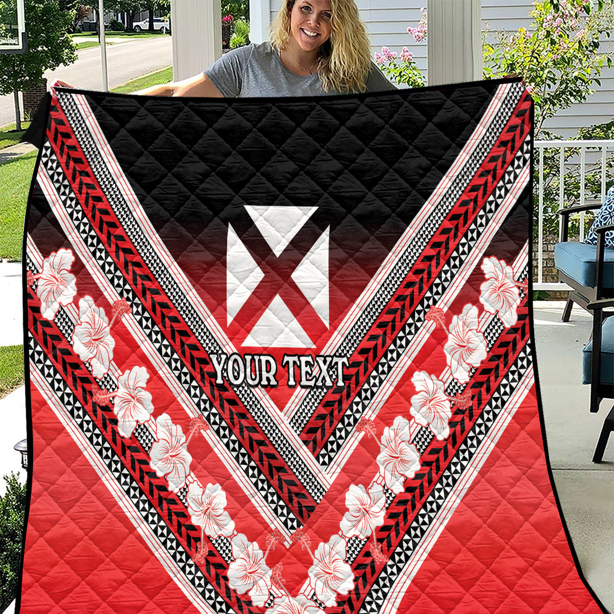 Personalised Wallis et Futuna Quilt Hibiscus and Polynesian Tribal Tattoos