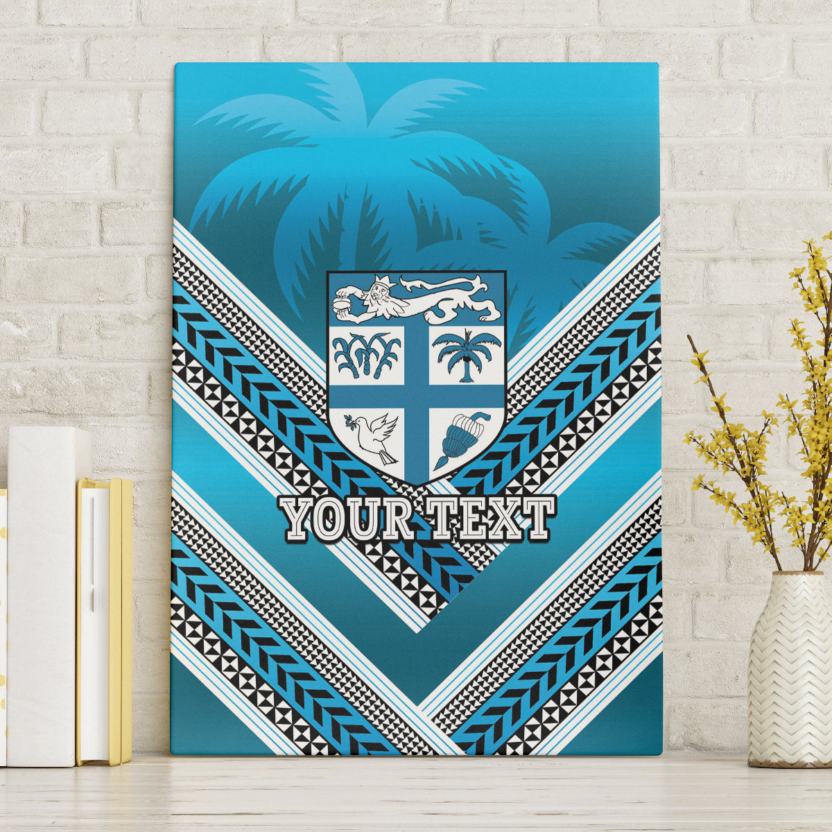 Custom Fiji Rugby Canvas Wall Art Fijian Warrior With Polynesian Tribal Tattoos LT9 Without Frame Blue - Polynesian Pride