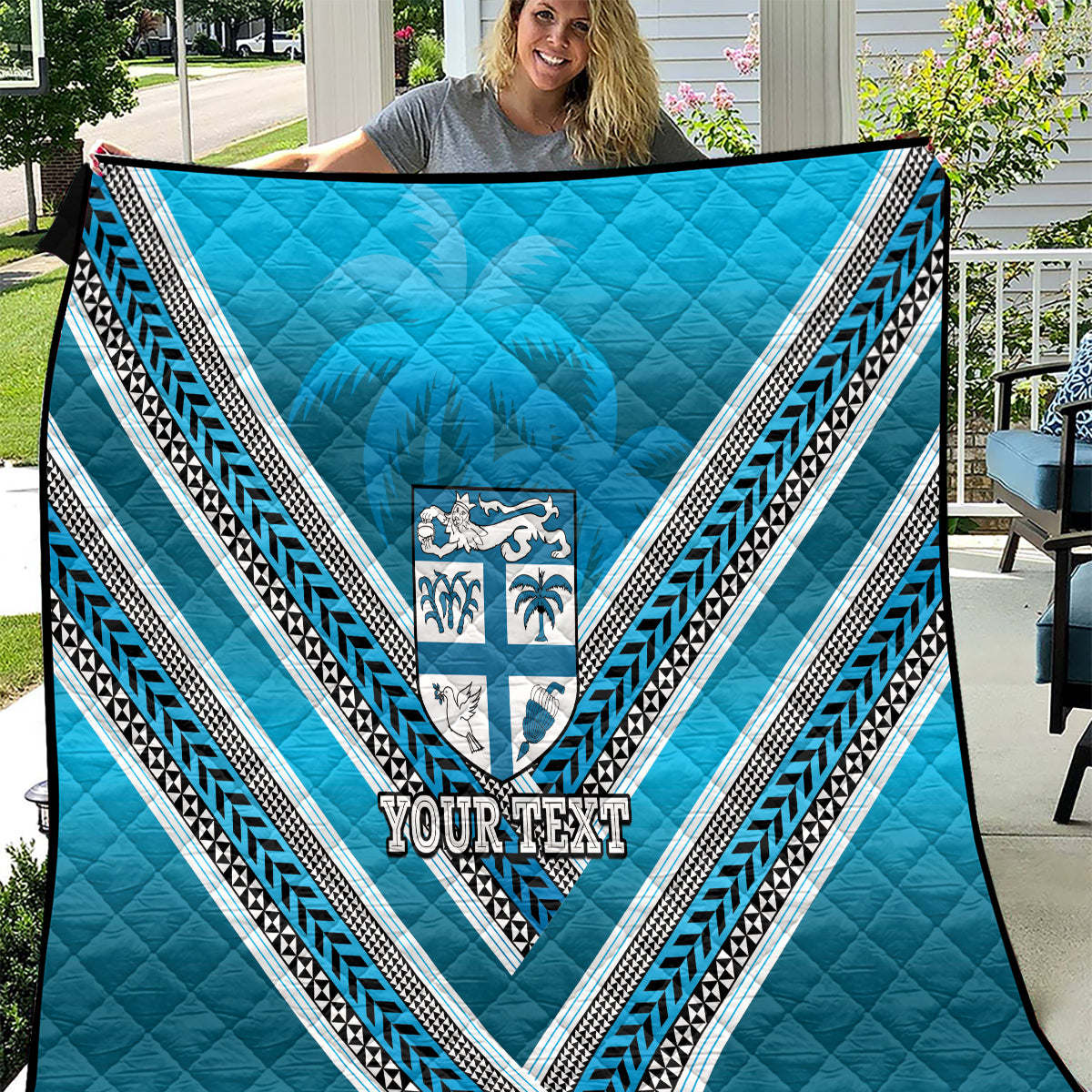 Custom Fiji Rugby Quilt Fijian Warrior With Polynesian Tribal Tattoos