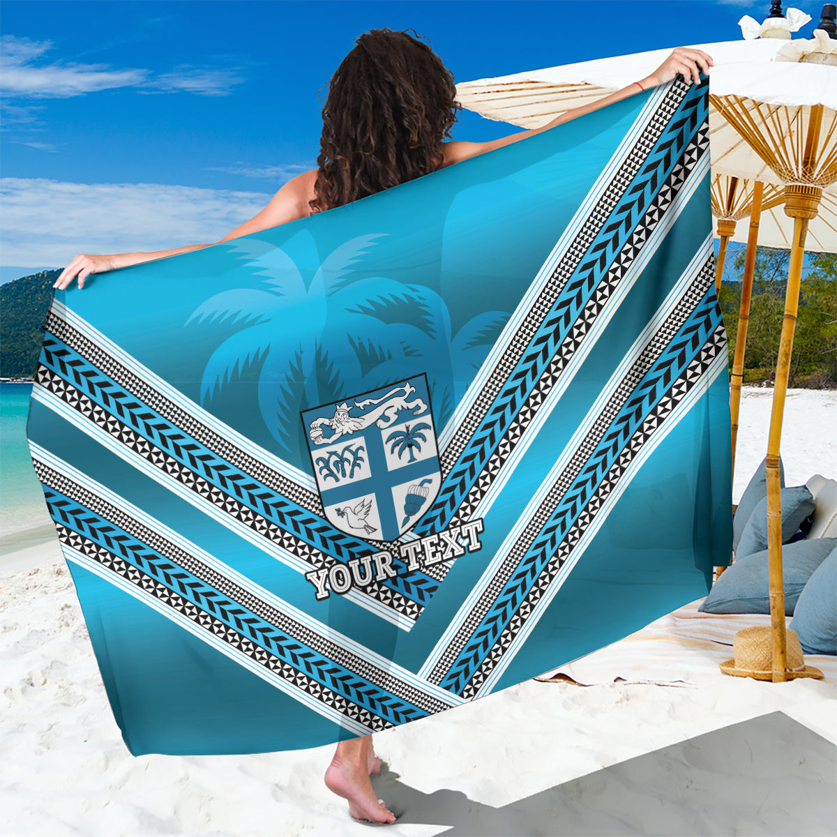 Custom Fiji Rugby Sarong Fijian Warrior With Polynesian Tribal Tattoos LT9 One Size 44 x 66 inches Blue - Polynesian Pride