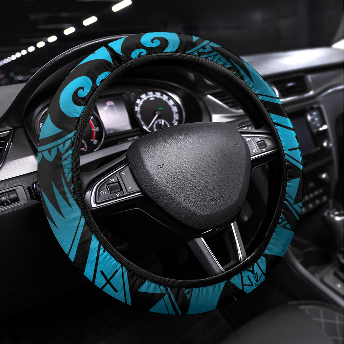 Custom Fiji Rugby Steering Wheel Cover Fijian Warrior With Polynesian Tribal Tattoos