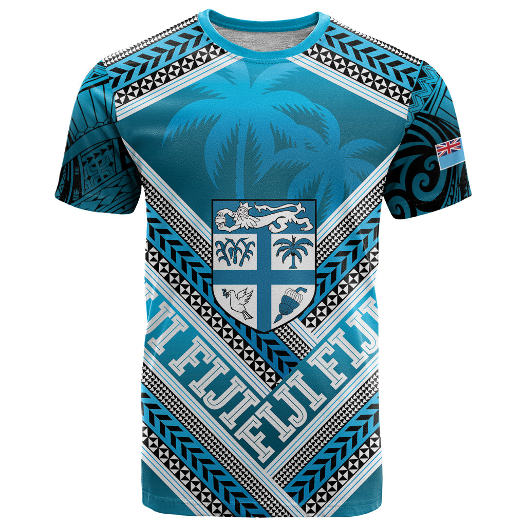 Custom Fiji Rugby T Shirt Fijian Warrior With Polynesian Tribal Tattoos LT9 Blue - Polynesian Pride