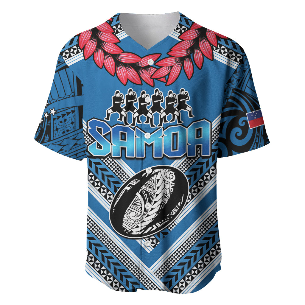 Custom Manuma Samoa Rugby Baseball Jersey Ula fala Samoan Siva Tau Tribal LT9 Blue - Polynesian Pride