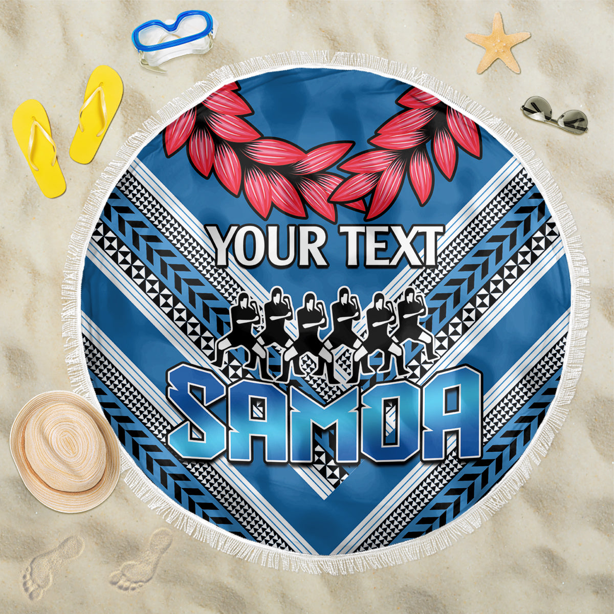 Custom Manuma Samoa Rugby Beach Blanket Ula fala Samoan Siva Tau Tribal LT9 One Size 150cm Blue - Polynesian Pride