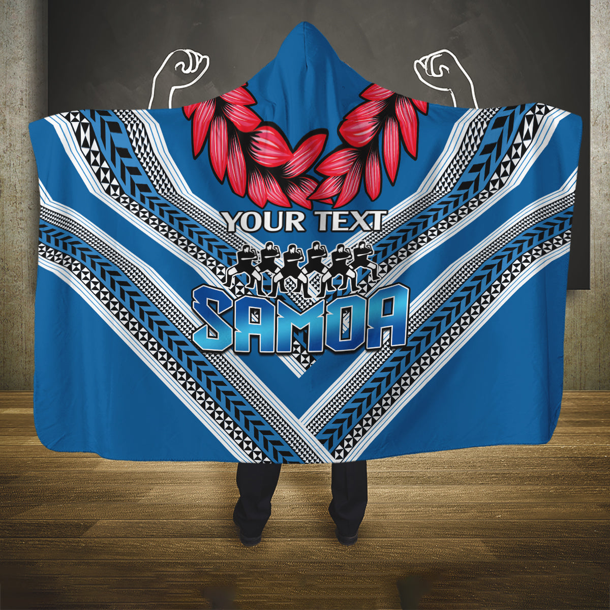 Custom Manuma Samoa Rugby Hooded Blanket Ula fala Samoan Siva Tau Tribal LT9 One Size Blue - Polynesian Pride
