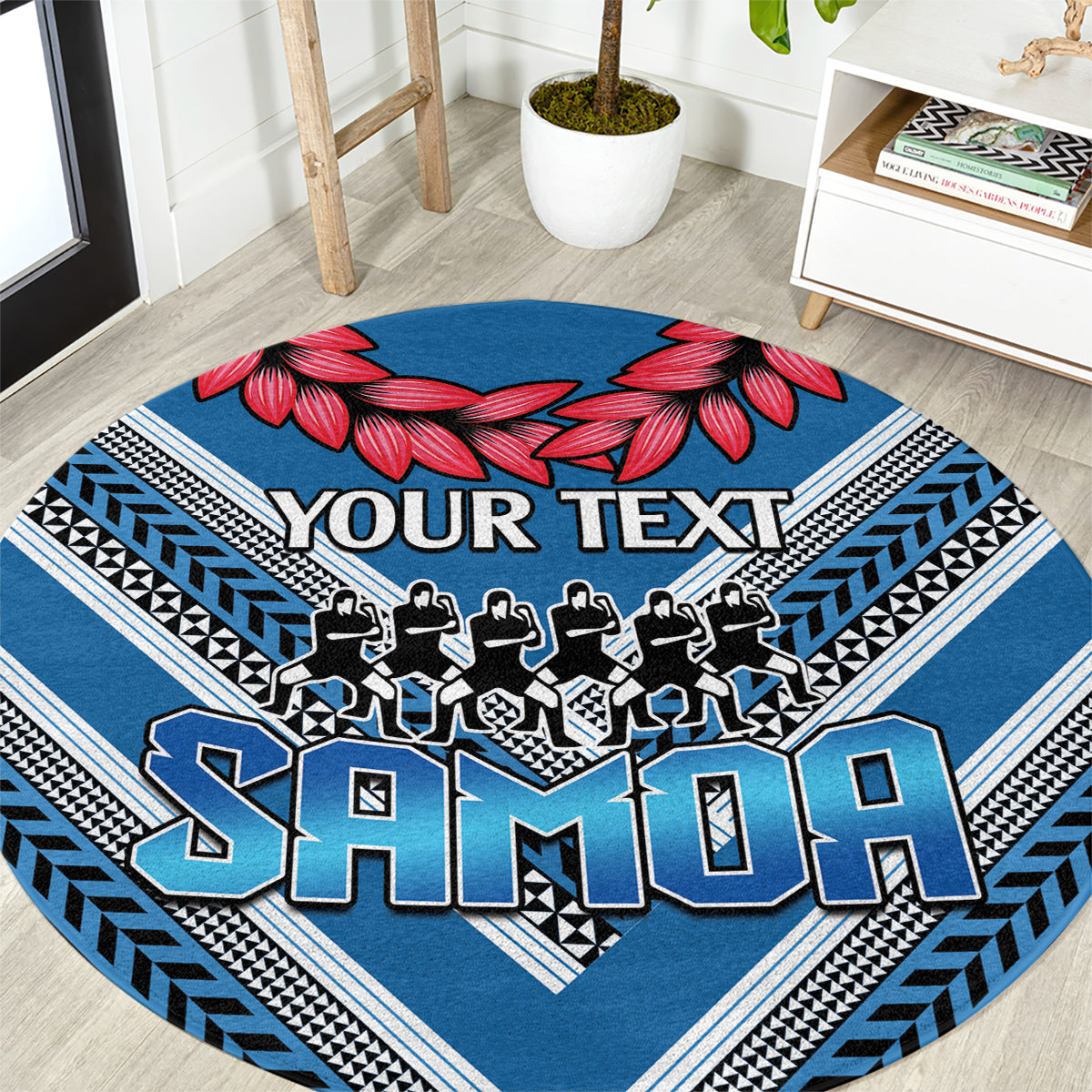 Custom Manuma Samoa Rugby Round Carpet Ula fala Samoan Siva Tau Tribal LT9 Blue - Polynesian Pride