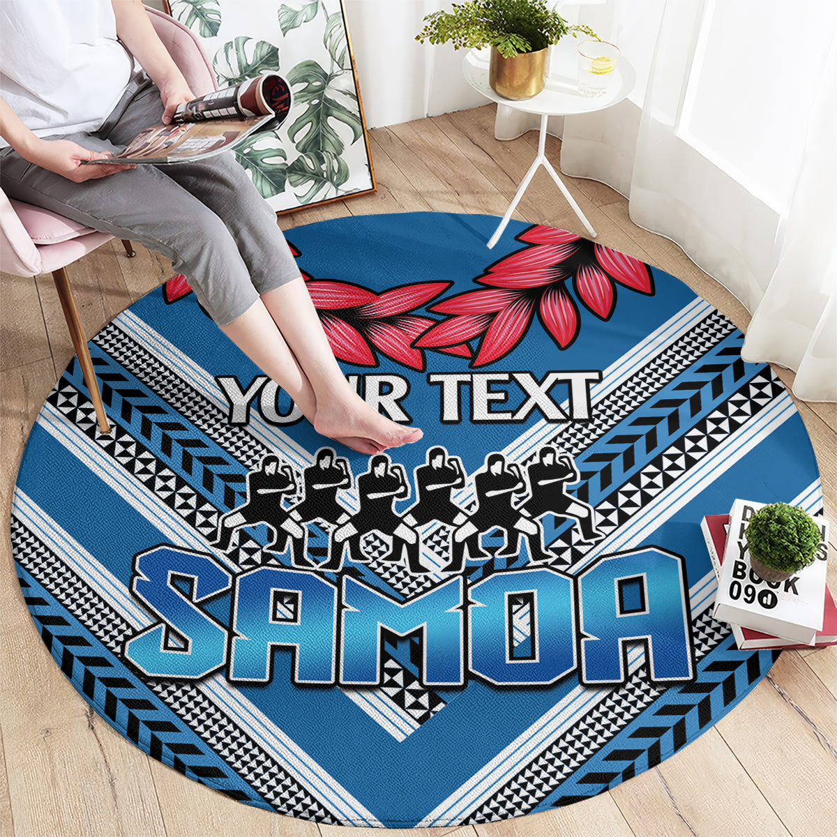 Custom Manuma Samoa Rugby Round Carpet Ula fala Samoan Siva Tau Tribal LT9 - Polynesian Pride