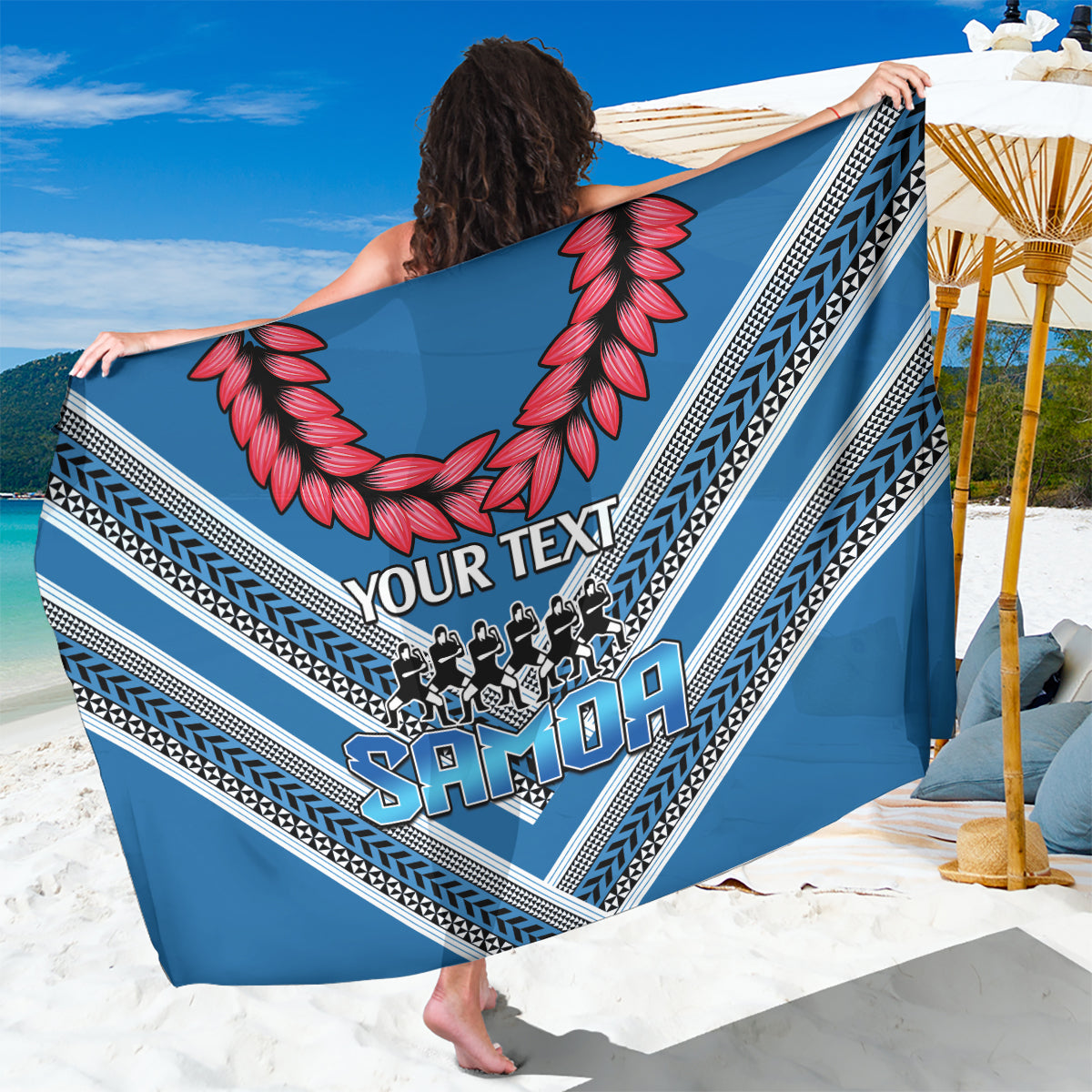 Custom Manuma Samoa Rugby Sarong Ula fala Samoan Siva Tau Tribal LT9 One Size 44 x 66 inches Blue - Polynesian Pride