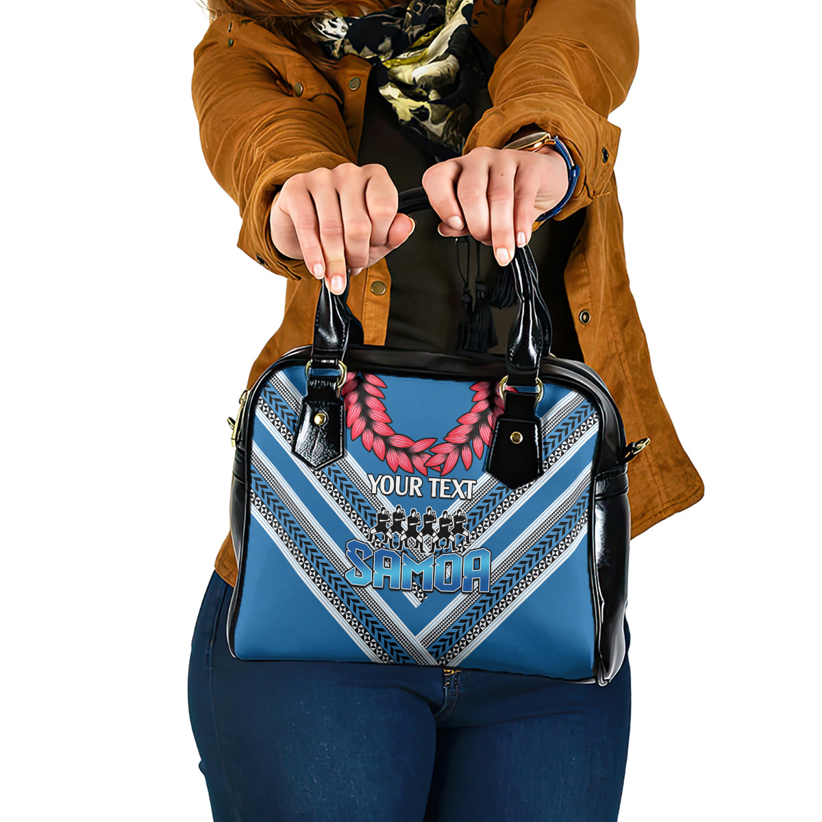 Custom Manuma Samoa Rugby Shoulder Handbag Ula fala Samoan Siva Tau Tribal LT9 One Size Blue - Polynesian Pride