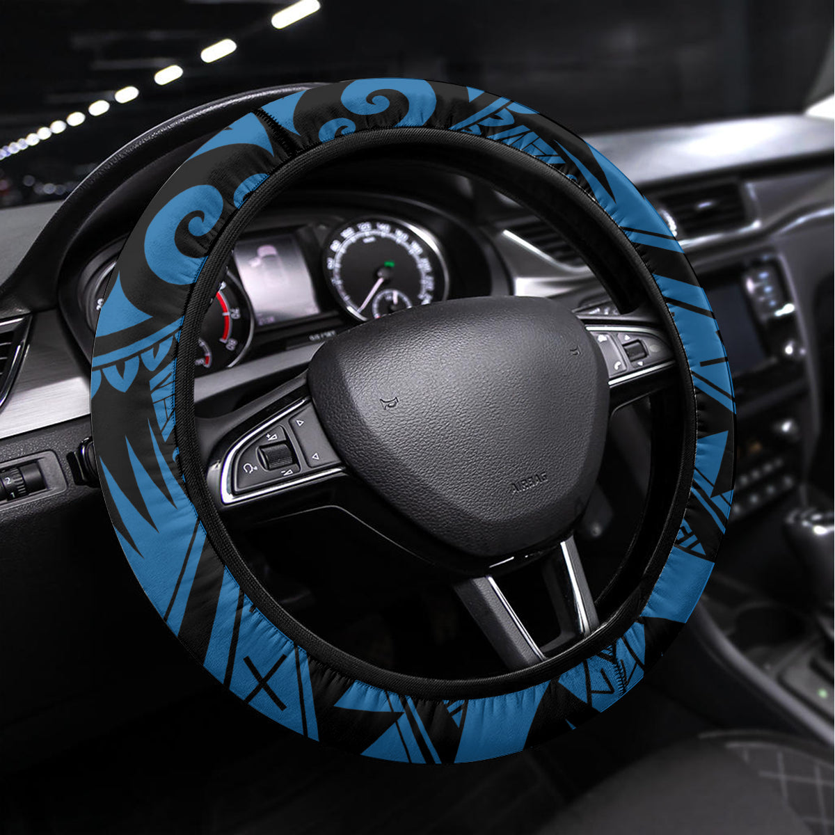 Custom Manuma Samoa Rugby Steering Wheel Cover Ula fala Samoan Siva Tau Tribal LT9 Universal Fit Blue - Polynesian Pride