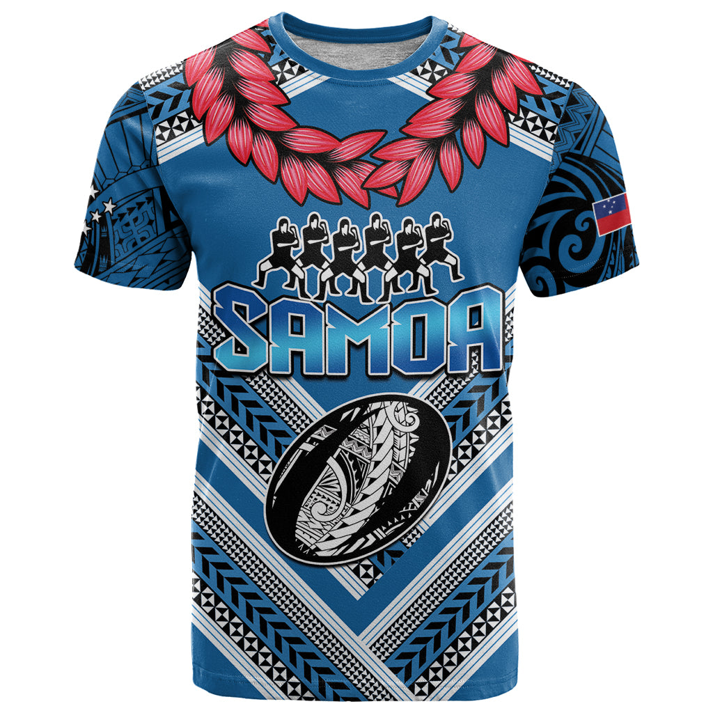 Custom Manuma Samoa Rugby T Shirt Ula fala Samoan Siva Tau Tribal LT9 Blue - Polynesian Pride