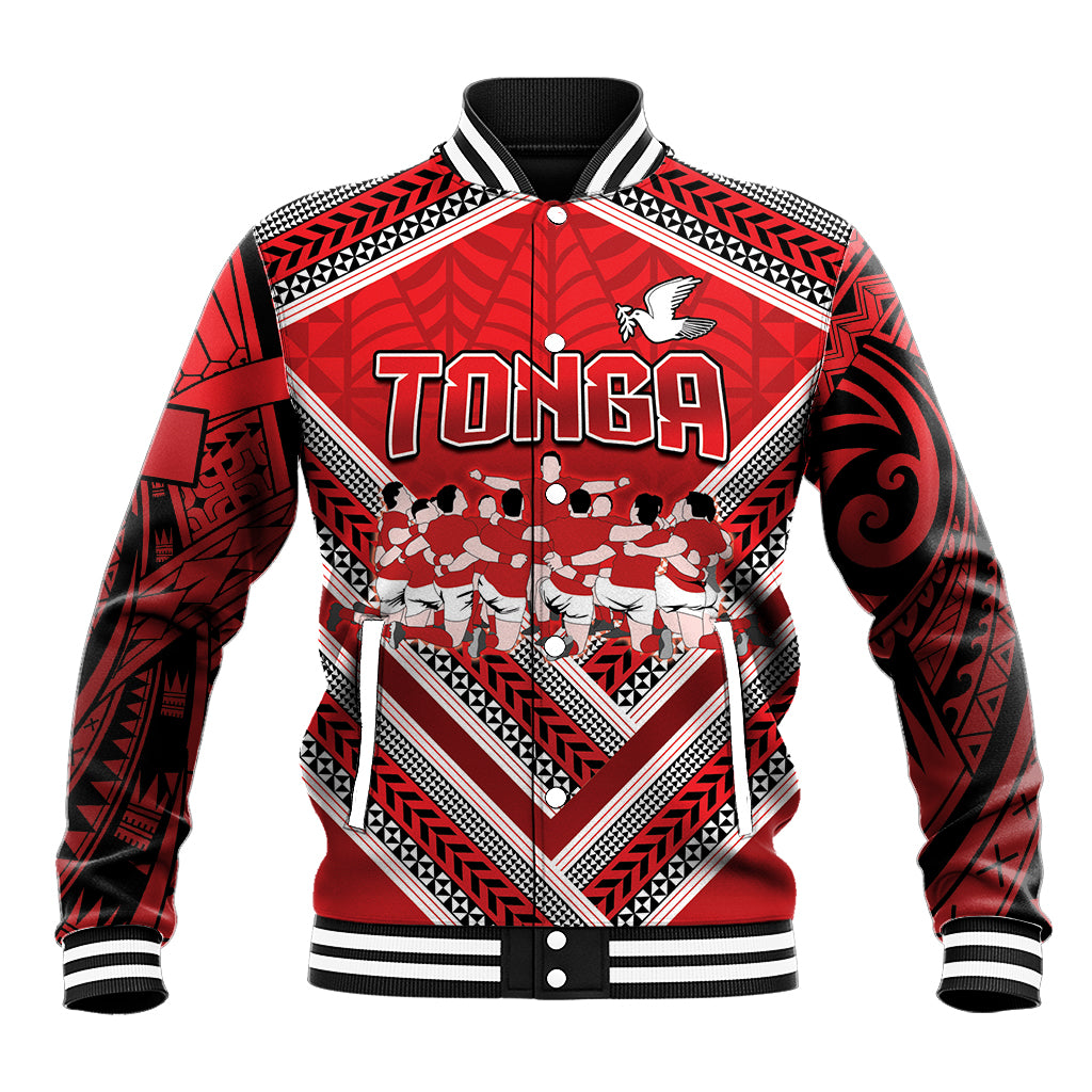 Custom Tonga Rugby Baseball Jacket Tonga Sipi Tau Ngatu Tribal Pattern LT9 Unisex Red - Polynesian Pride