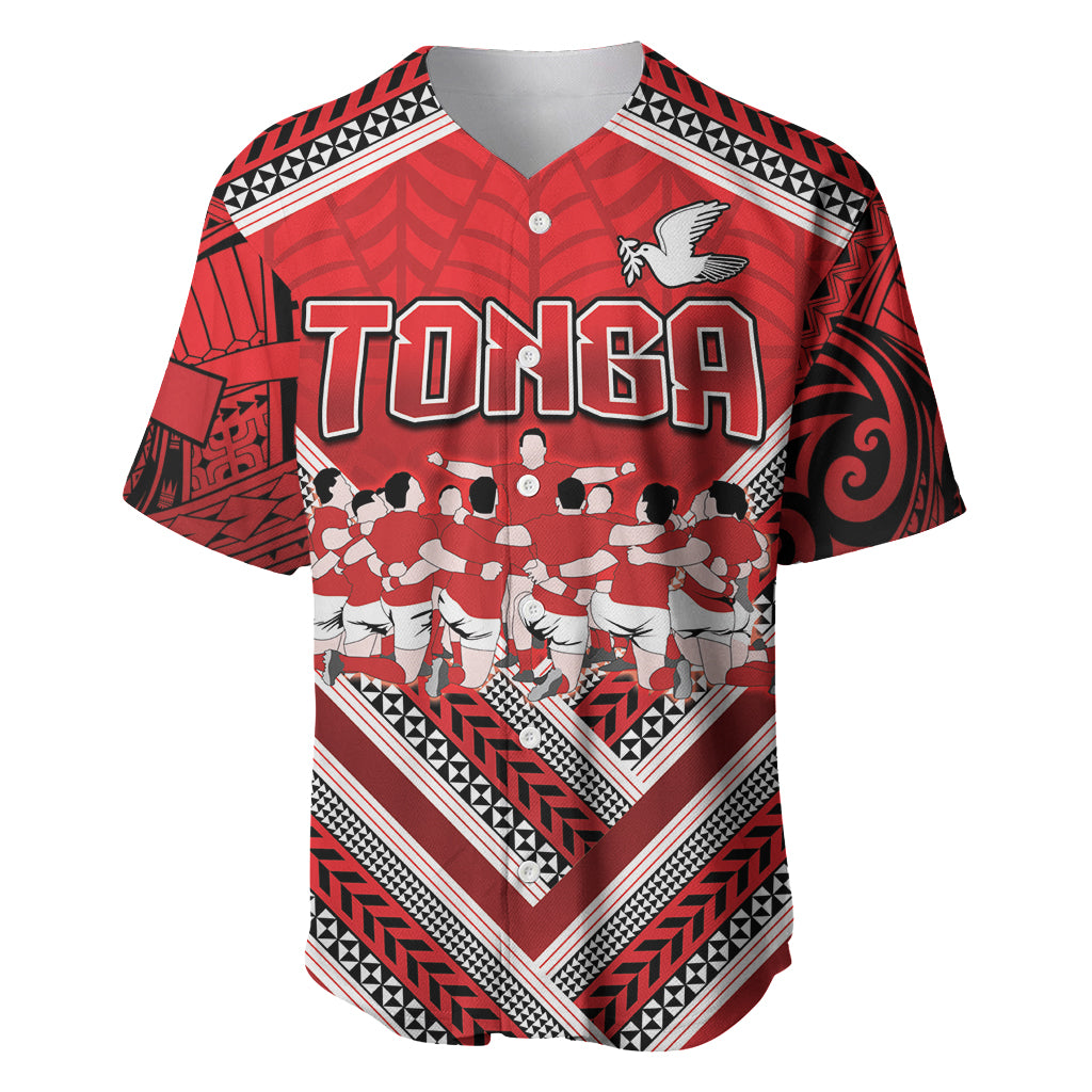 Custom Tonga Rugby Baseball Jersey Tonga Sipi Tau Ngatu Tribal Pattern LT9 Red - Polynesian Pride