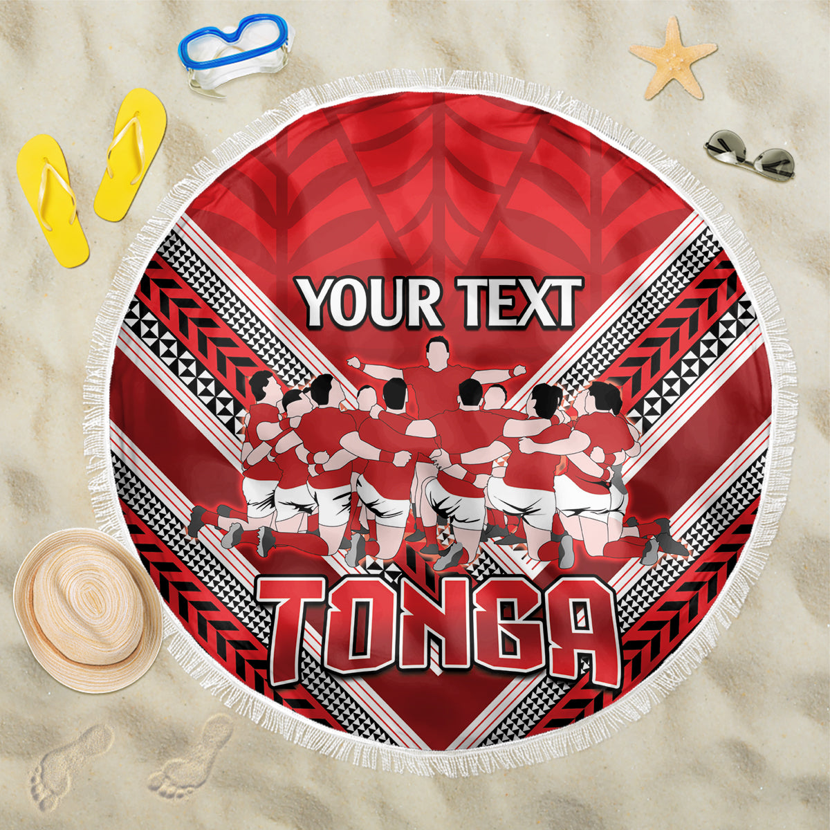 Custom Tonga Rugby Beach Blanket Tonga Sipi Tau Ngatu Tribal Pattern LT9 One Size 150cm Red - Polynesian Pride