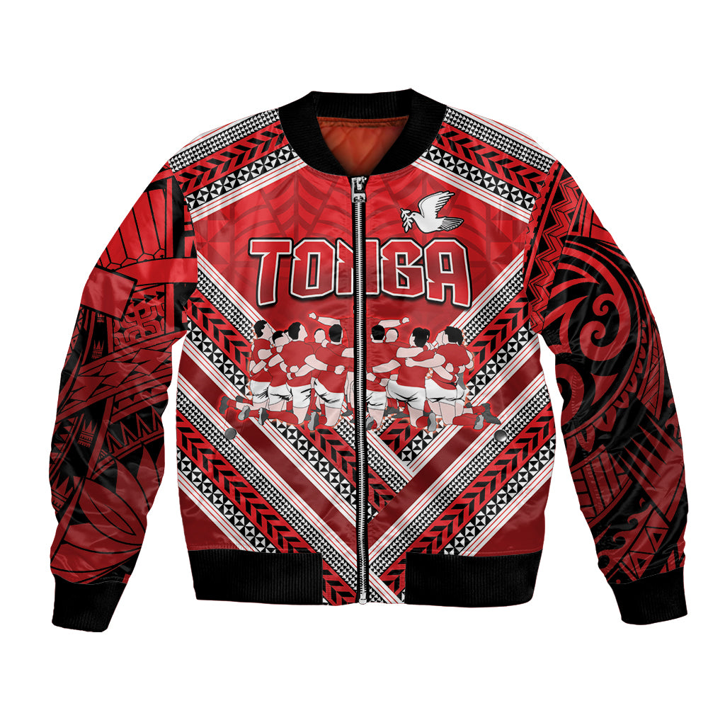Custom Tonga Rugby Bomber Jacket Tonga Sipi Tau Ngatu Tribal Pattern LT9 Unisex Red - Polynesian Pride