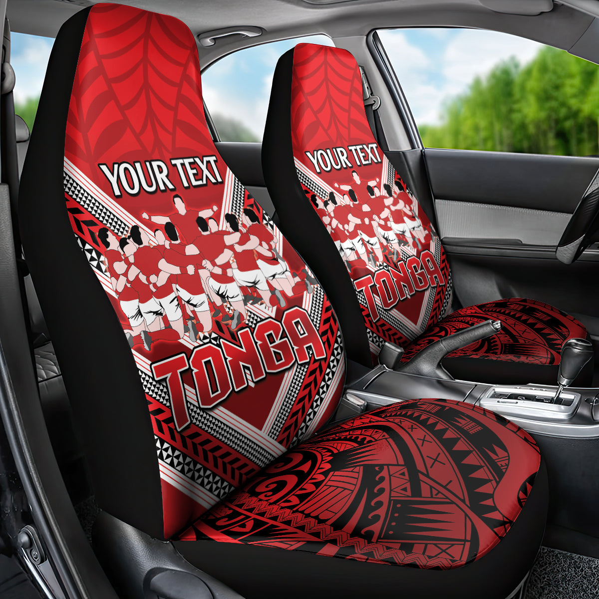 Custom Tonga Rugby Car Seat Cover Tonga Sipi Tau Ngatu Tribal Pattern LT9 - Polynesian Pride