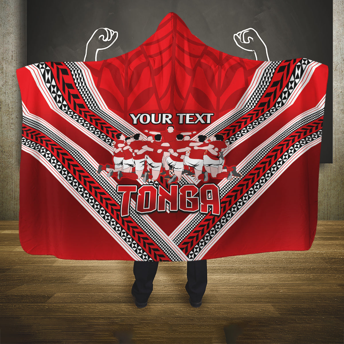 Custom Tonga Rugby Hooded Blanket Tonga Sipi Tau Ngatu Tribal Pattern LT9 One Size Red - Polynesian Pride