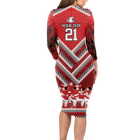 Custom Tonga Rugby Long Sleeve Bodycon Dress Tonga Sipi Tau Ngatu Tribal Pattern LT9 - Polynesian Pride