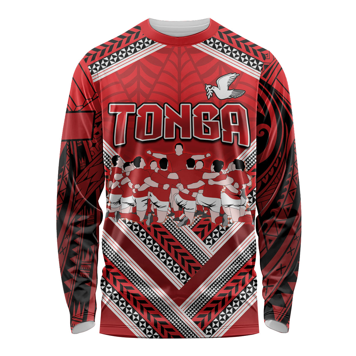 Custom Tonga Rugby Long Sleeve Shirt Tonga Sipi Tau Ngatu Tribal Pattern LT9 Unisex Red - Polynesian Pride