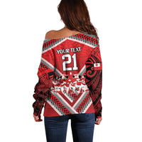 Custom Tonga Rugby Off Shoulder Sweater Tonga Sipi Tau Ngatu Tribal Pattern LT9 - Polynesian Pride