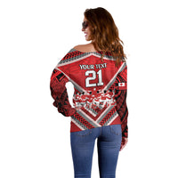 Custom Tonga Rugby Off Shoulder Sweater Tonga Sipi Tau Ngatu Tribal Pattern LT9 - Polynesian Pride