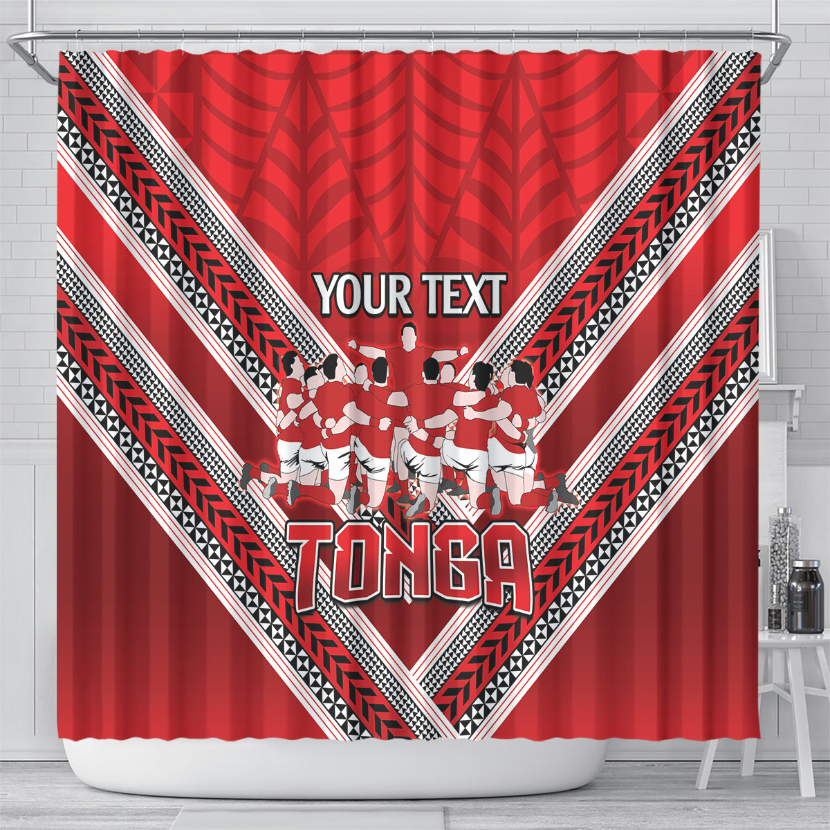 Custom Tonga Rugby Shower Curtain Tonga Sipi Tau Ngatu Tribal Pattern LT9 - Polynesian Pride