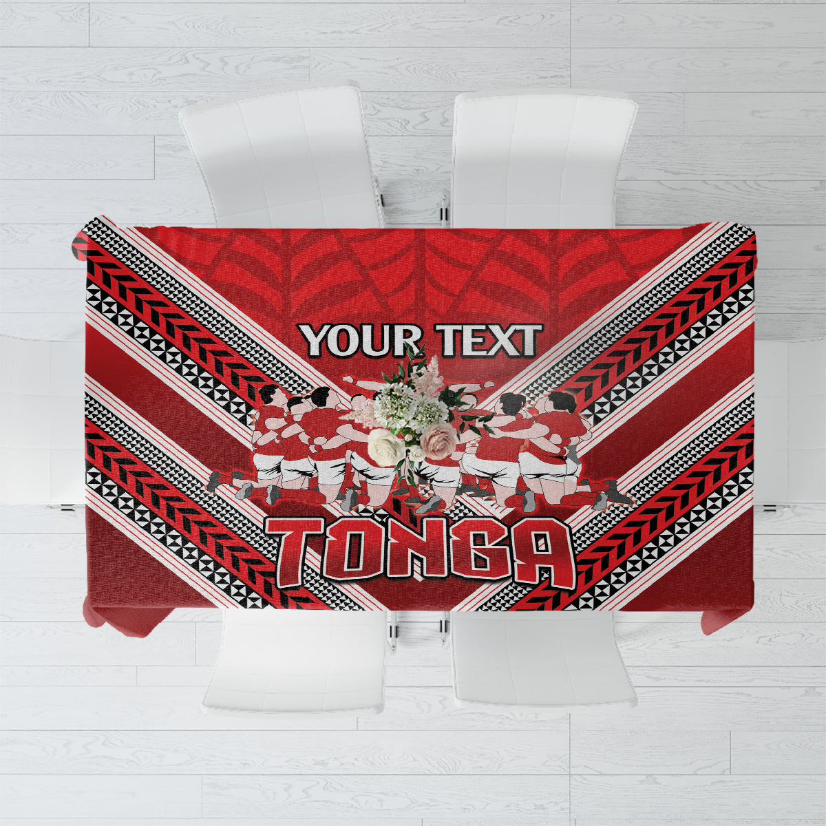 Custom Tonga Rugby Tablecloth Tonga Sipi Tau Ngatu Tribal Pattern