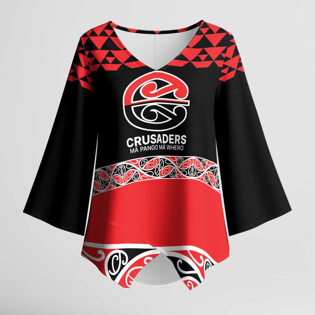 New Zealand Rugby Pacific Custom Kimono Sleeve Blouse Whatumoana Maori Kowhaiwhai Pattern LT9 Female Blue - Polynesian Pride