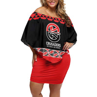 New Zealand Rugby Pacific Custom Off Shoulder Short Dress Whatumoana Maori Kowhaiwhai Pattern LT9 Women Blue - Polynesian Pride