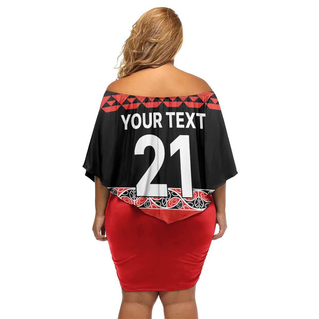 New Zealand Rugby Pacific Custom Off Shoulder Short Dress Whatumoana Maori Kowhaiwhai Pattern LT9 - Polynesian Pride
