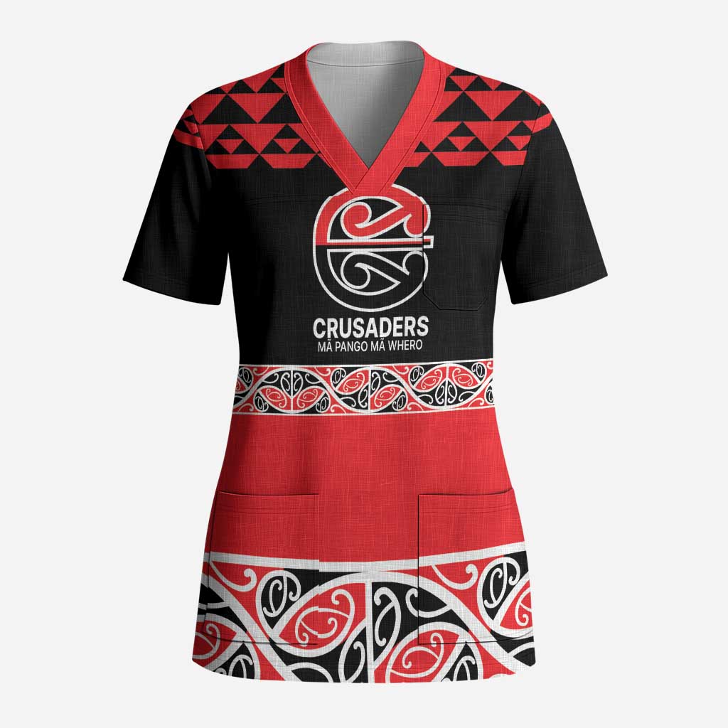 New Zealand Rugby Pacific Custom Scrub Top Whatumoana Maori Kowhaiwhai Pattern LT9 Adult Blue - Polynesian Pride