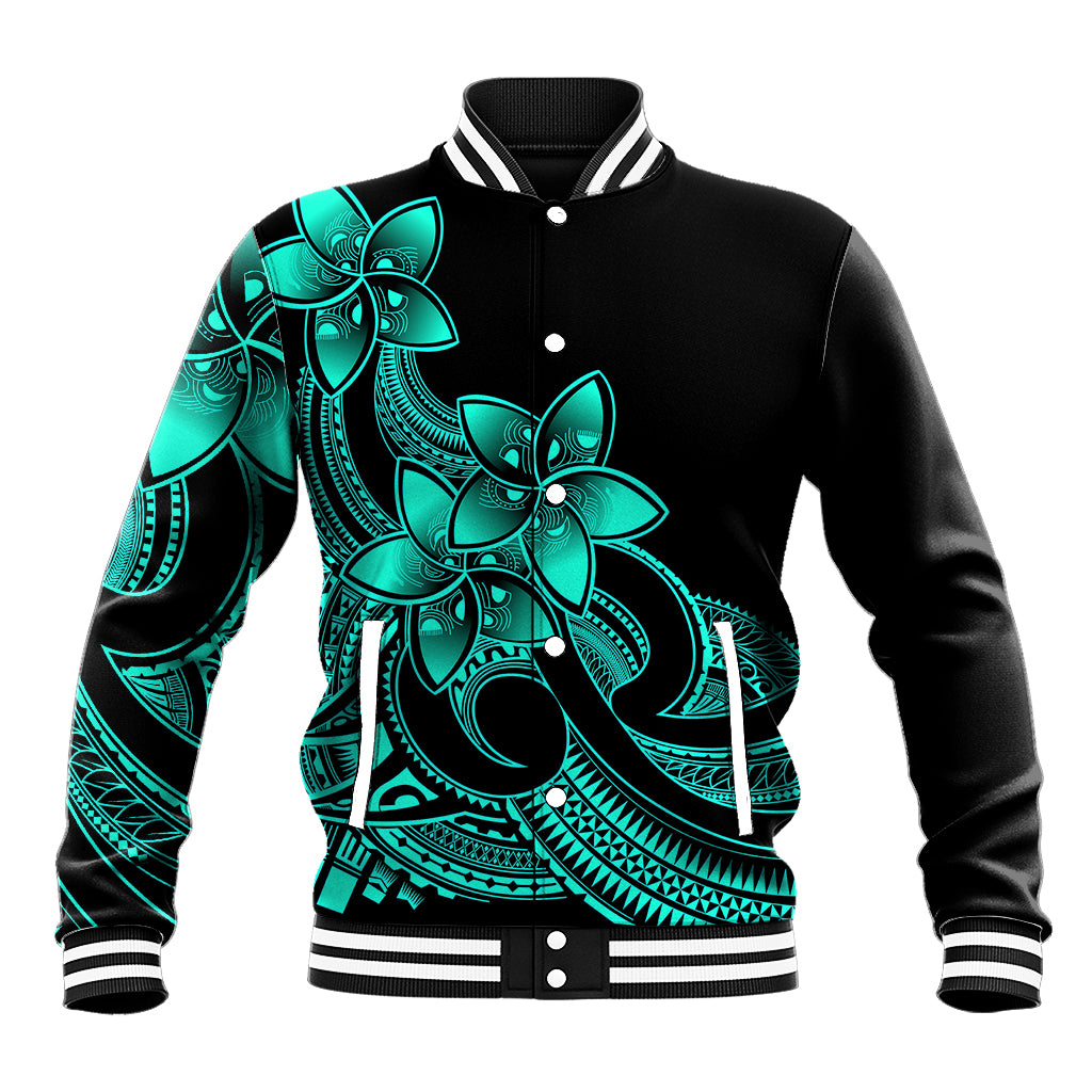 Polynesian Pride Plumeria Flowers Baseball Jacket Polynesian Tribal Aqua Vibe LT9 Unisex Aqua - Polynesian Pride