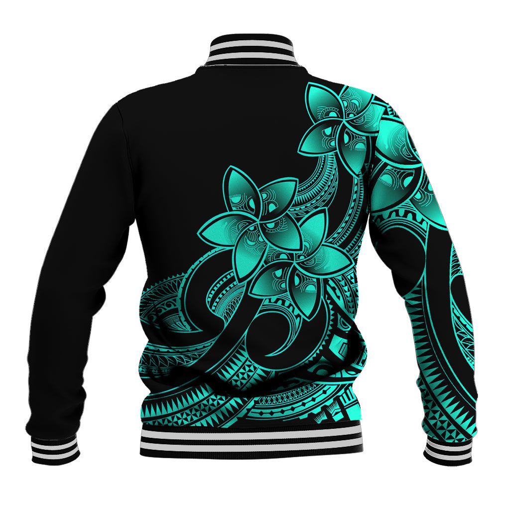 Polynesian Pride Plumeria Flowers Baseball Jacket Polynesian Tribal Aqua Vibe LT9 - Polynesian Pride