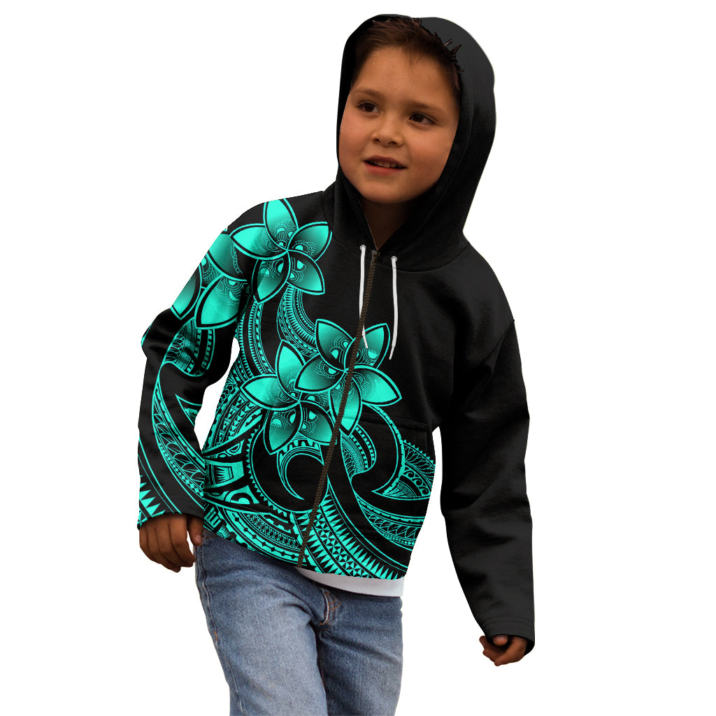 Polynesian Pride Plumeria Flowers Kid Hoodie Polynesian Tribal Aqua Vibe LT9 - Polynesian Pride