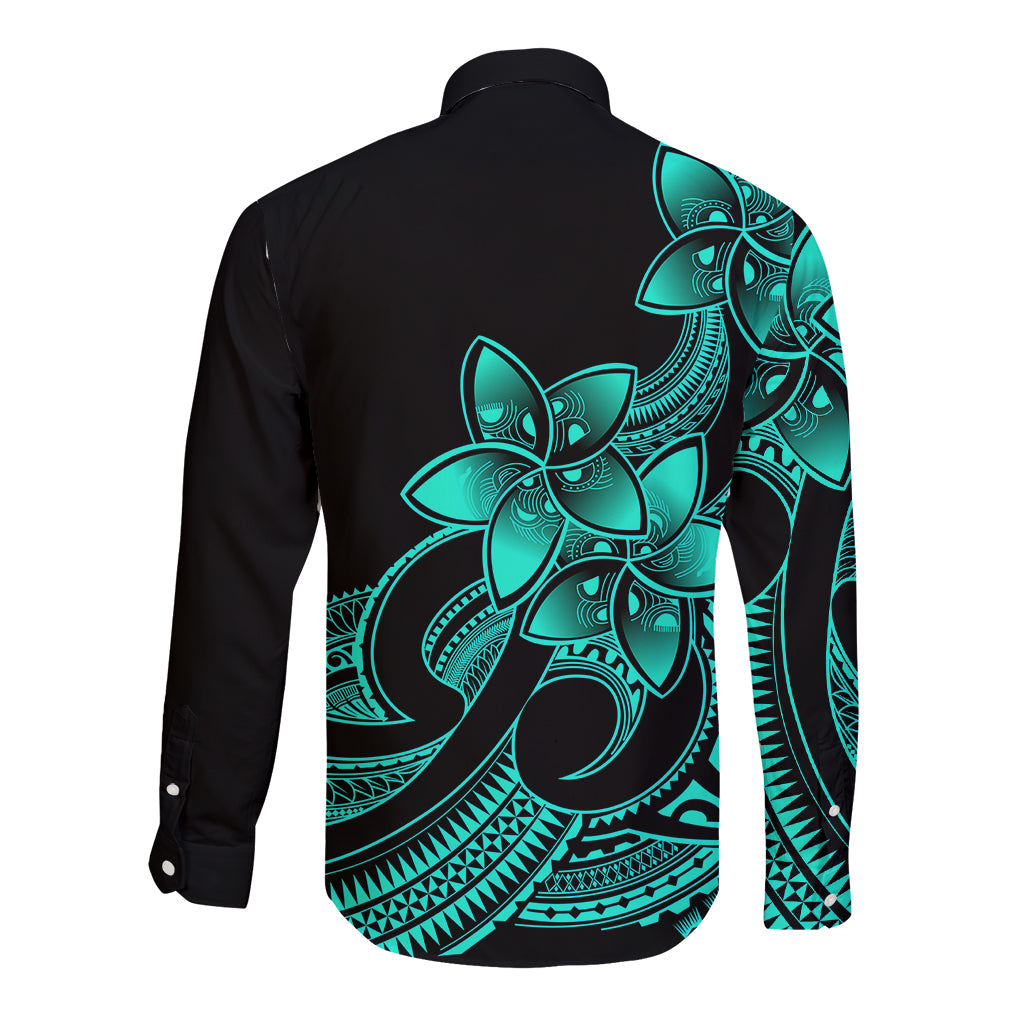 Polynesian Pride Plumeria Flowers Long Sleeve Button Shirt Polynesian Tribal Aqua Vibe LT9 - Polynesian Pride