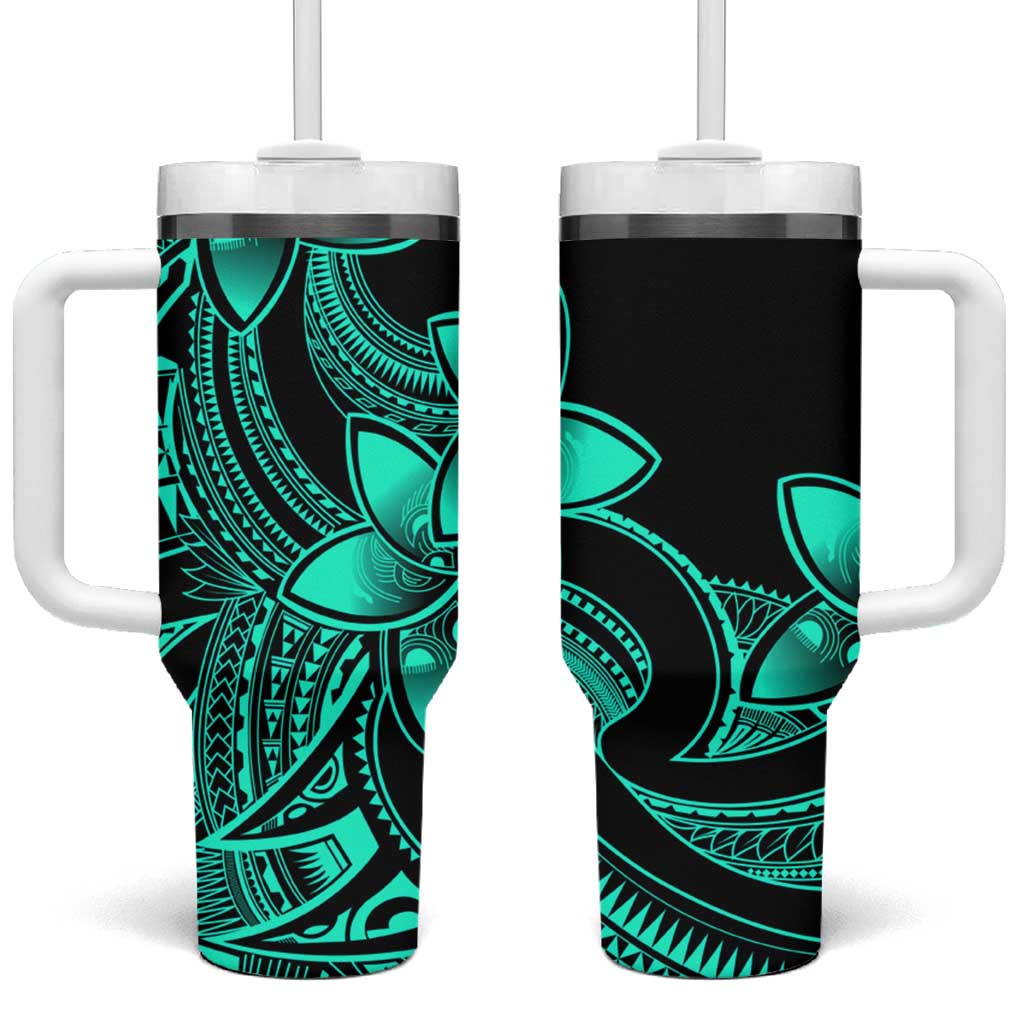Polynesian Tribal Plumeria Flowers Tumbler With Handle Aqua Vibe LT9 One Size: 40 oz Aqua - Polynesian Pride