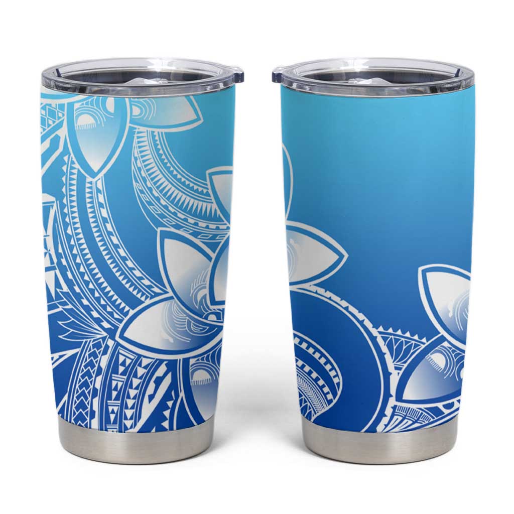 Polynesian Tribal Plumeria Flowers Tumbler Cup Gradient Blue Vibe LT9 Gradient Blue - Polynesian Pride