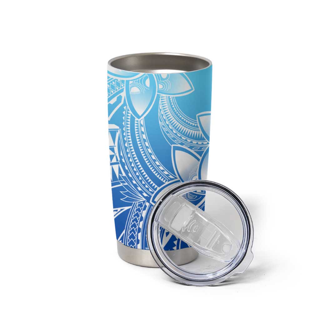 Polynesian Tribal Plumeria Flowers Tumbler Cup Gradient Blue Vibe LT9 - Polynesian Pride