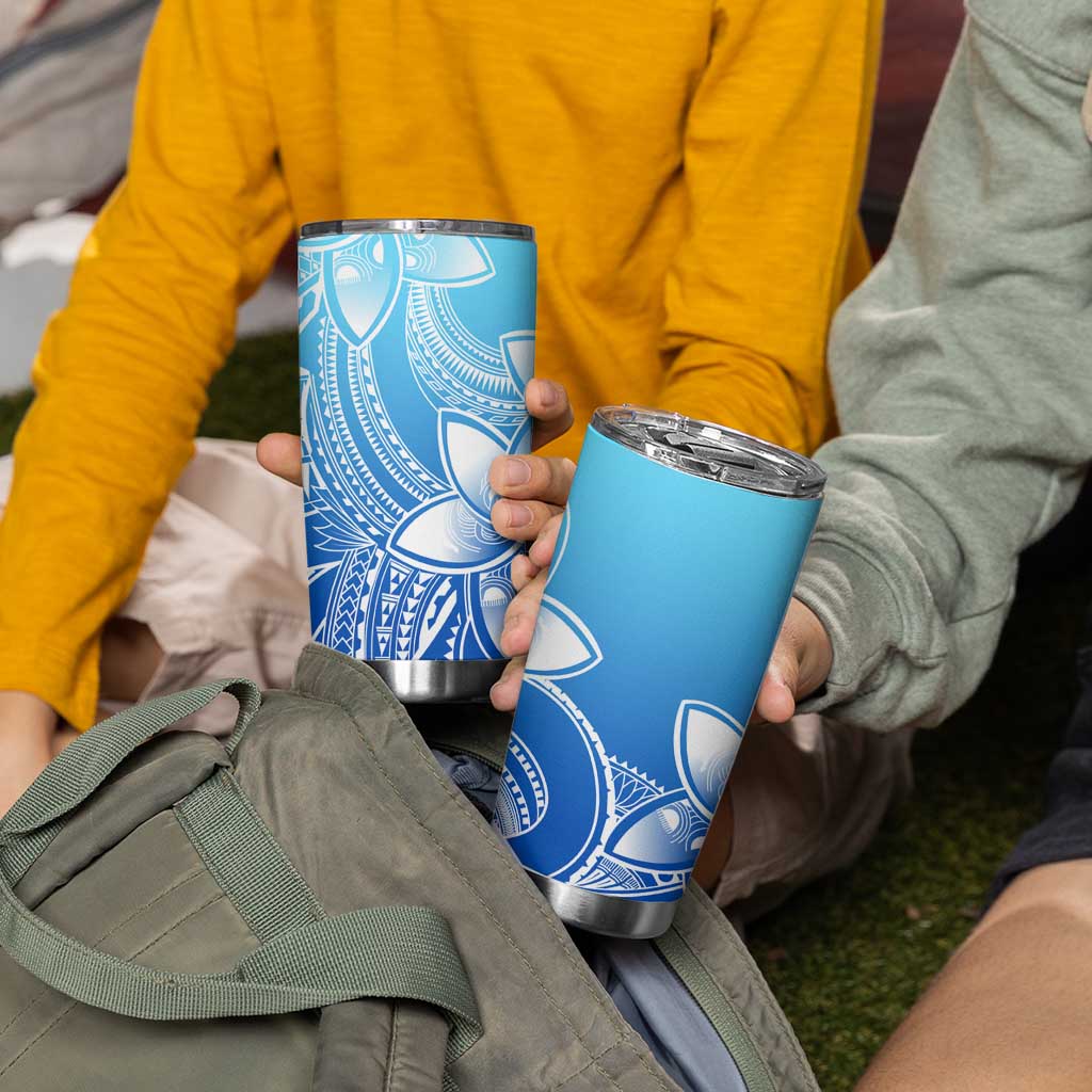 Polynesian Tribal Plumeria Flowers Tumbler Cup Gradient Blue Vibe LT9 - Polynesian Pride