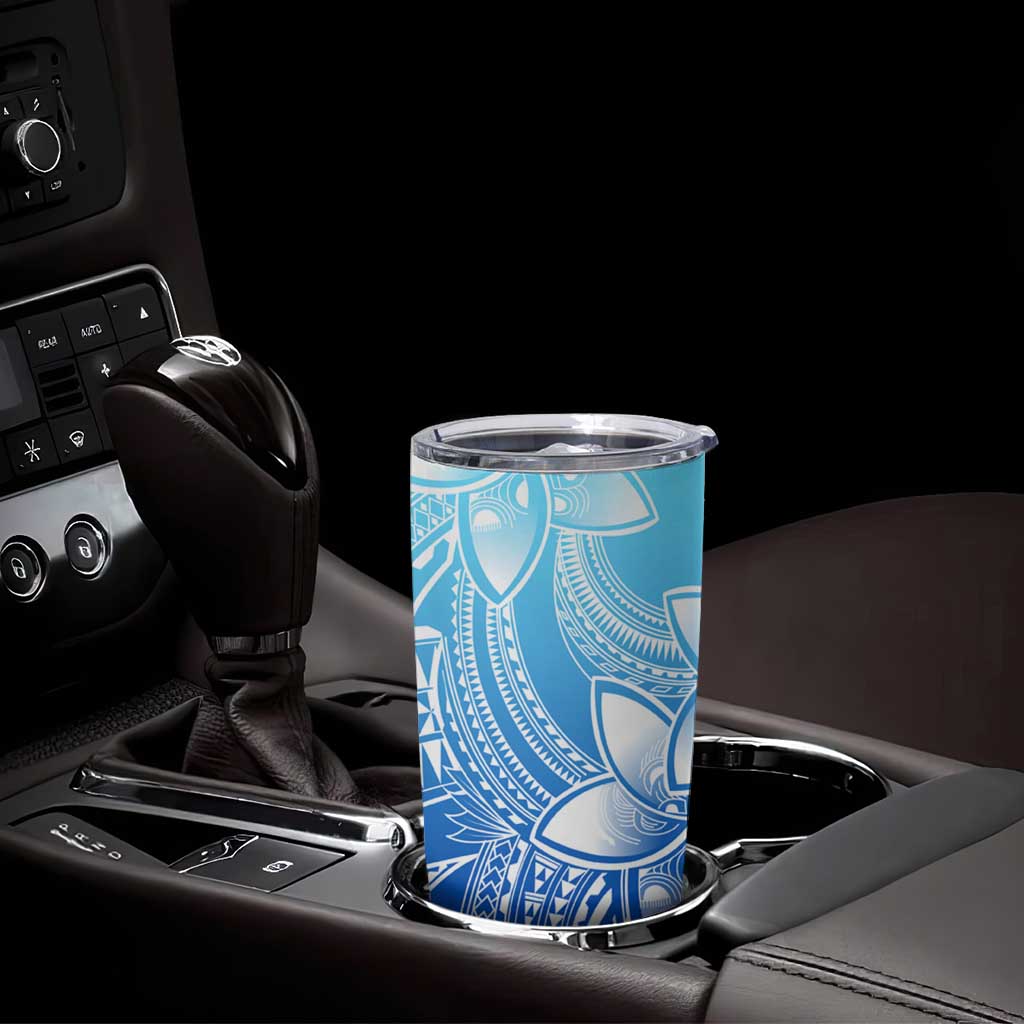 Polynesian Tribal Plumeria Flowers Tumbler Cup Gradient Blue Vibe LT9 - Polynesian Pride