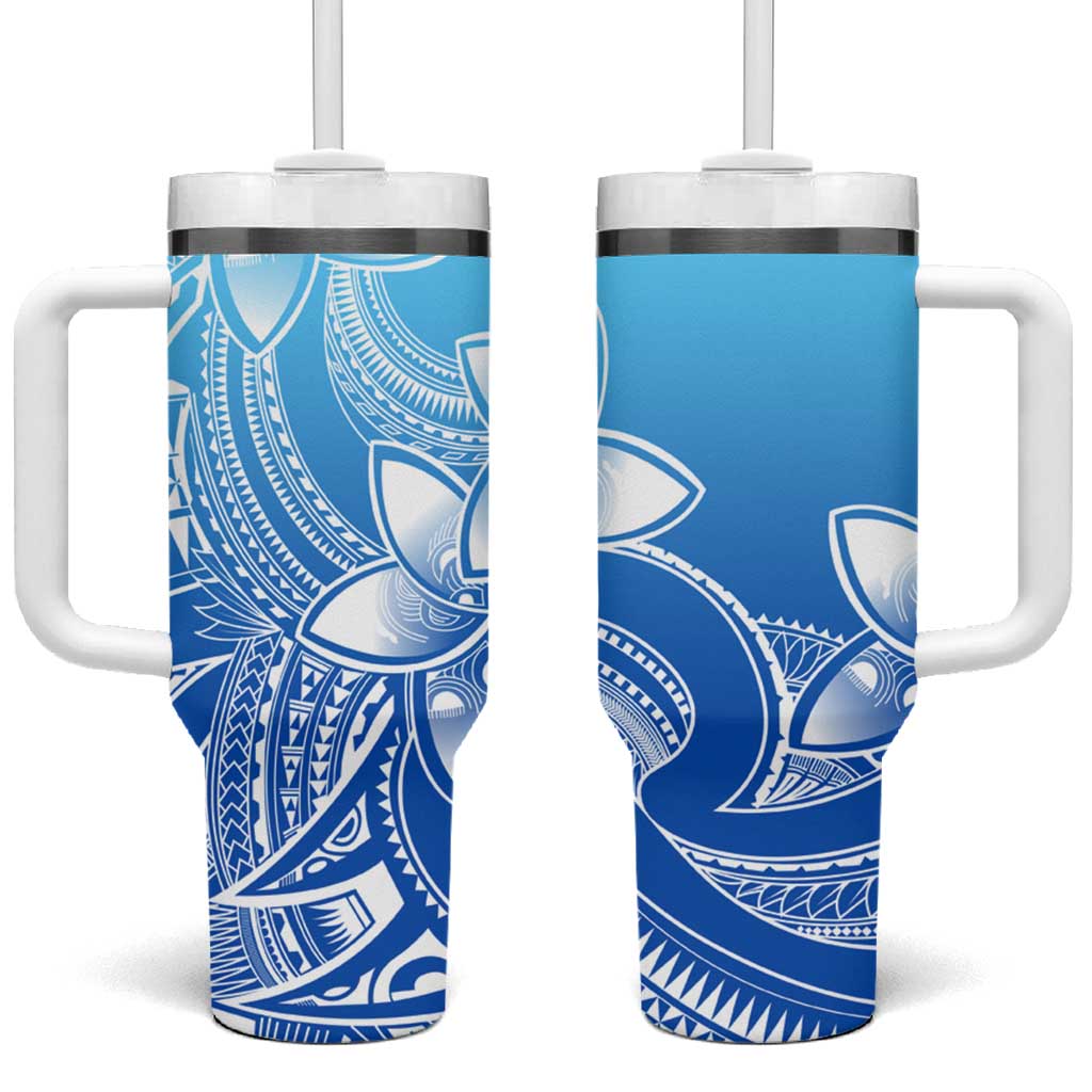 Polynesian Tribal Plumeria Flowers Tumbler With Handle Gradient Blue Vibe LT9 One Size: 40 oz Gradient Blue - Polynesian Pride