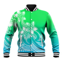 Polynesian Pride Plumeria Flowers Baseball Jacket Polynesian Tribal Gradient Green LT9 Unisex Green - Polynesian Pride