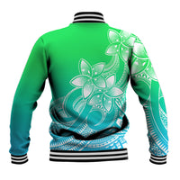 Polynesian Pride Plumeria Flowers Baseball Jacket Polynesian Tribal Gradient Green LT9 - Polynesian Pride